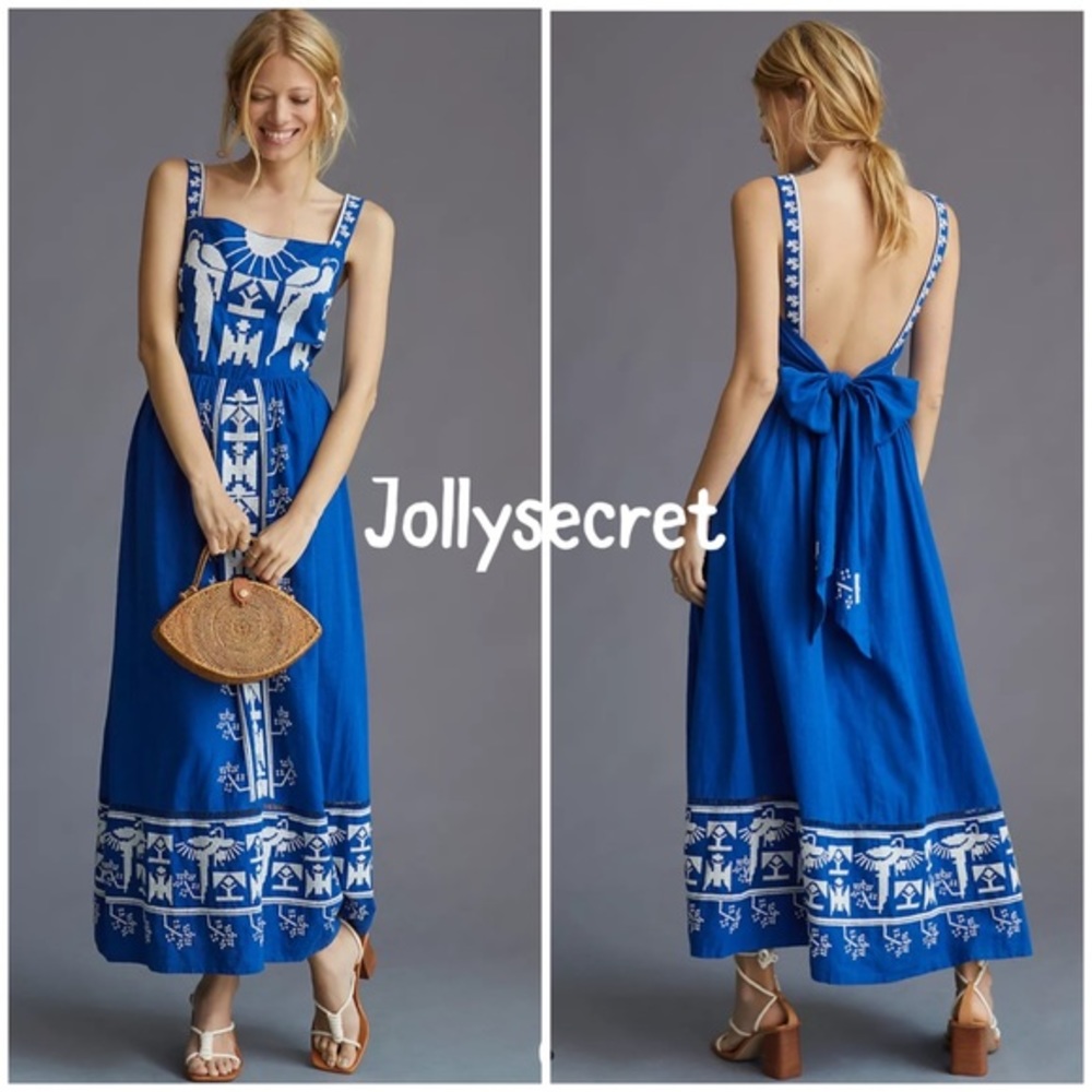 NEW Anthropologie Square neck Farm Rio embroidery maxi dress